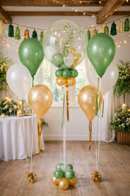 Dekoration zur Jugendweihe in Gold und Eukalyptus